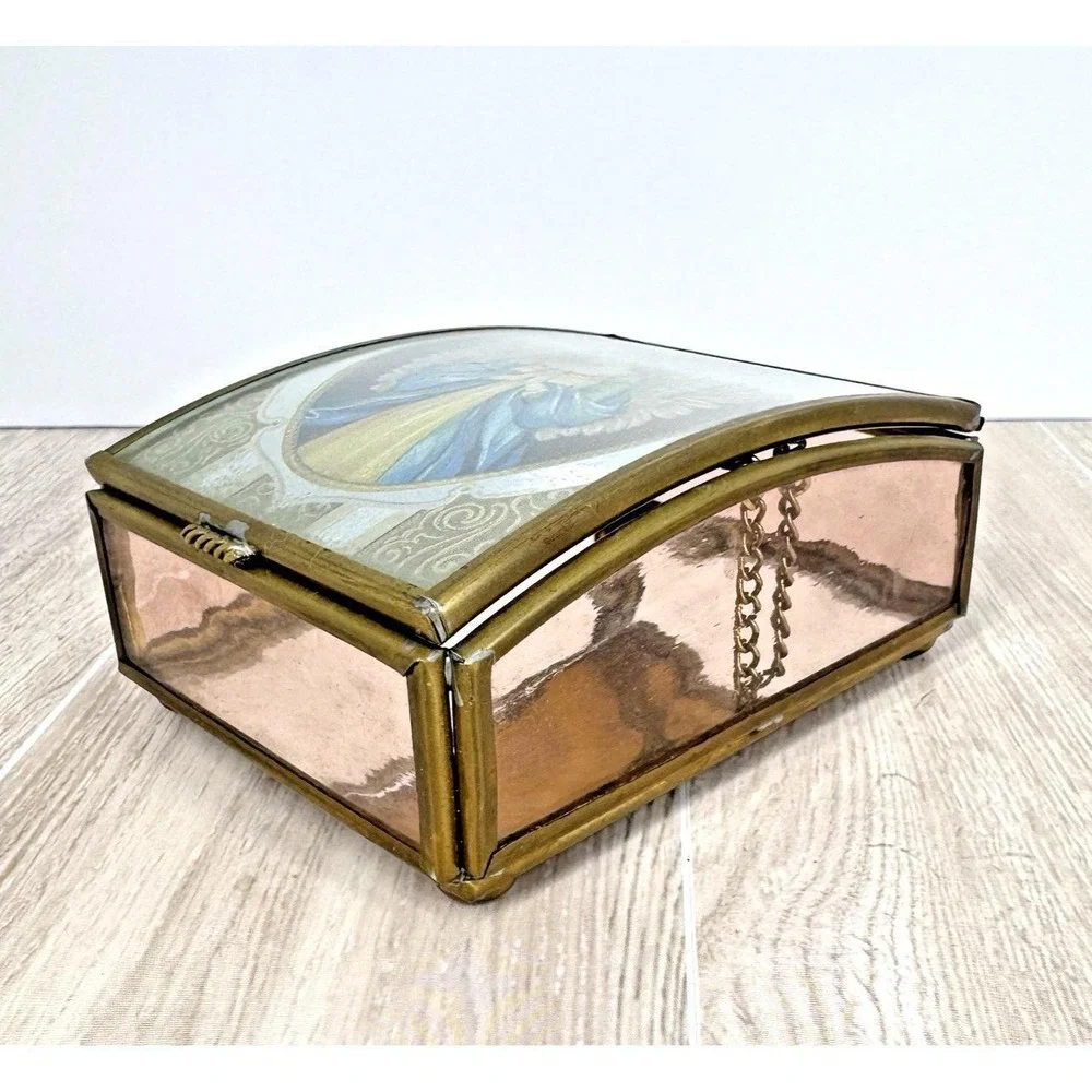 Via Vermont Thomas‎ Cathey 1993 Angel Glass Trinket Jewelry Box Made in Mexico